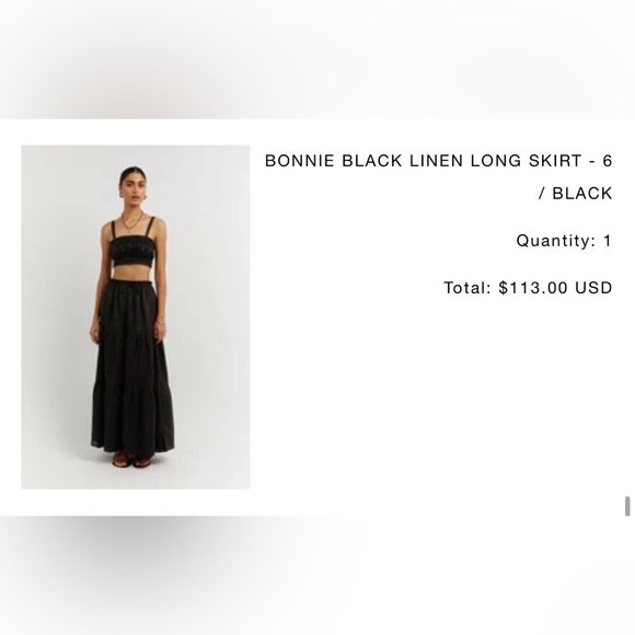 BONNIE BLACK LINEN LONG SKIRT - 6 / BLACK - Picture 2 of 4